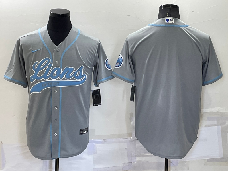 Men's Gray Detroit Lions Blank Cool Base Stitched Baseball Jersey